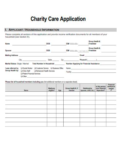 Charity Care Application .